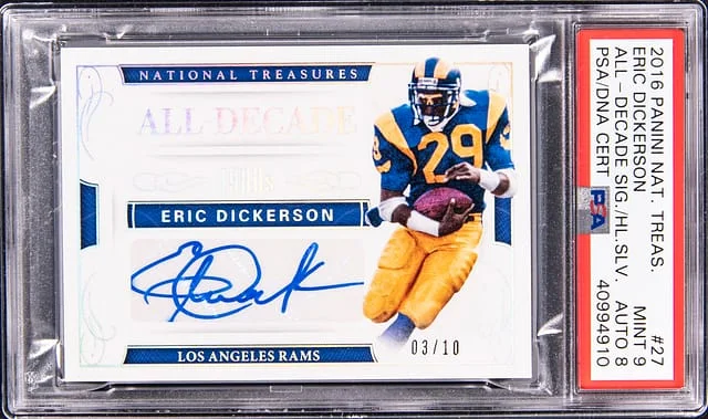 2016 Panini National Treasures Eric Dickerson All Decade Signature Holo Silver #27 card image
