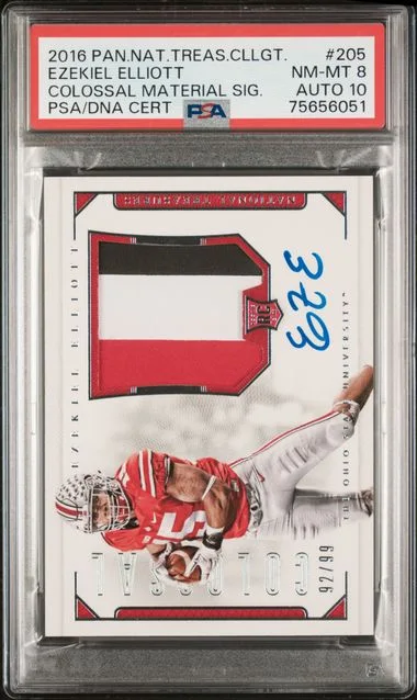 2016 Panini National Treasures Ezekiel Elliott Collegiate Colossal Material Signature #205 card image