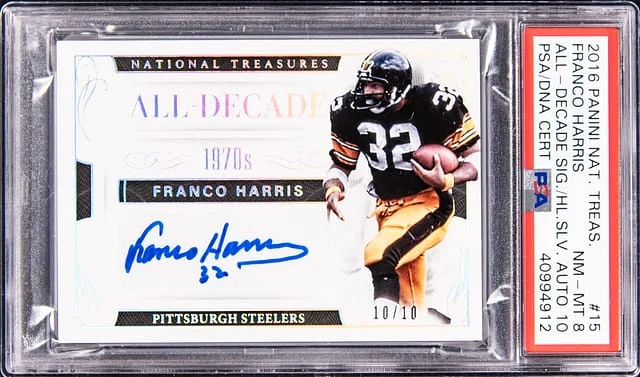 2016 Panini National Treasures Franco Harris All Decade Signature Holo Silver #15 card image