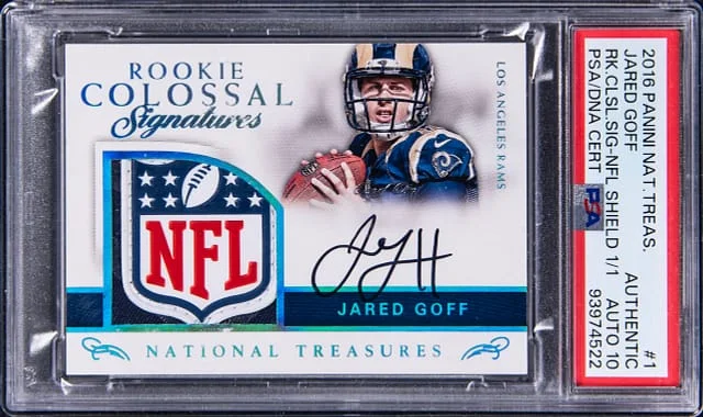 2016 Panini National Treasures Jared Goff Colossal Signatures NFL Shield #1 card image