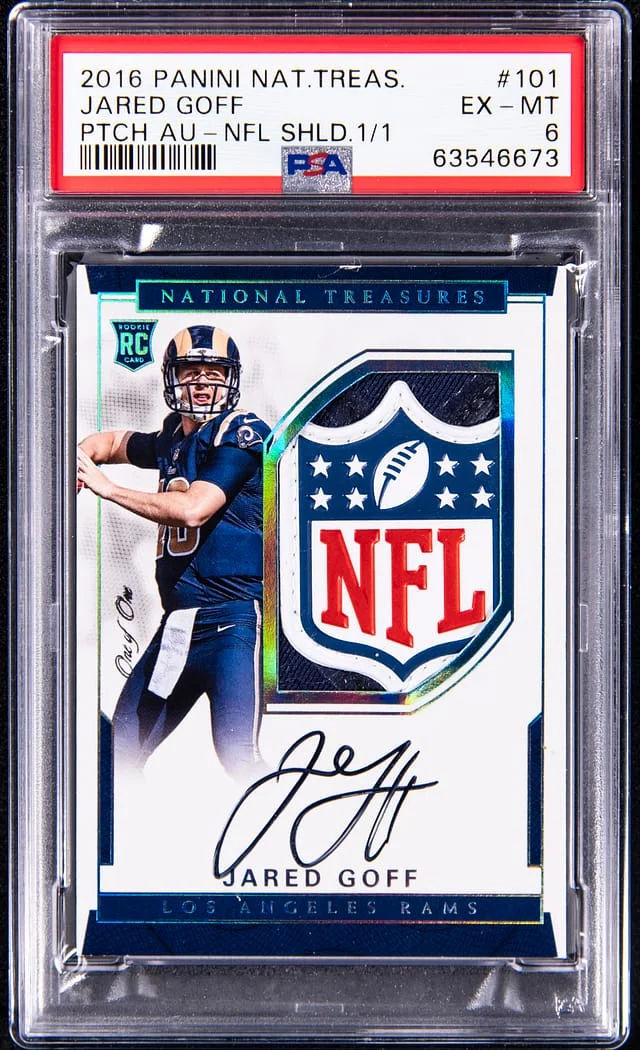 2016 Panini National Treasures Jared Goff Patch Autograph (RPA) NFL Shield #101 card image