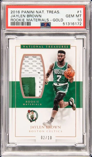 2016 Panini National Treasures Jaylen Brown Materials Gold #1 card image