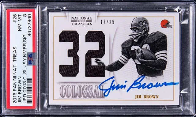 2016 Panini National Treasures Jim Brown Update 2013 Colossal Jersey Number Signatures #26 card image