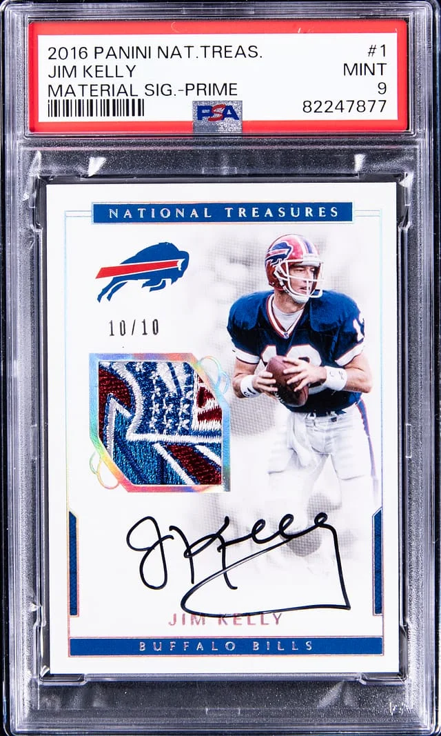 2016 Panini National Treasures Jim Kelly Material Signatures Prime #1 card image