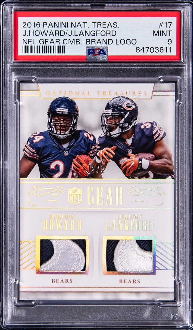 2016 Panini National Treasures Jordan Howard/Jeremy Langford NFL Gear Combo Brand Logo #17 card image