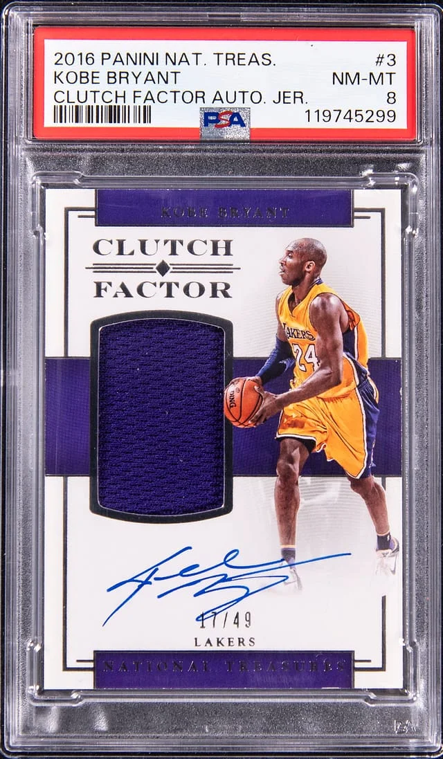 2016 Panini National Treasures Kobe Bryant Clutch Factor Autograph Jersey #3 card image