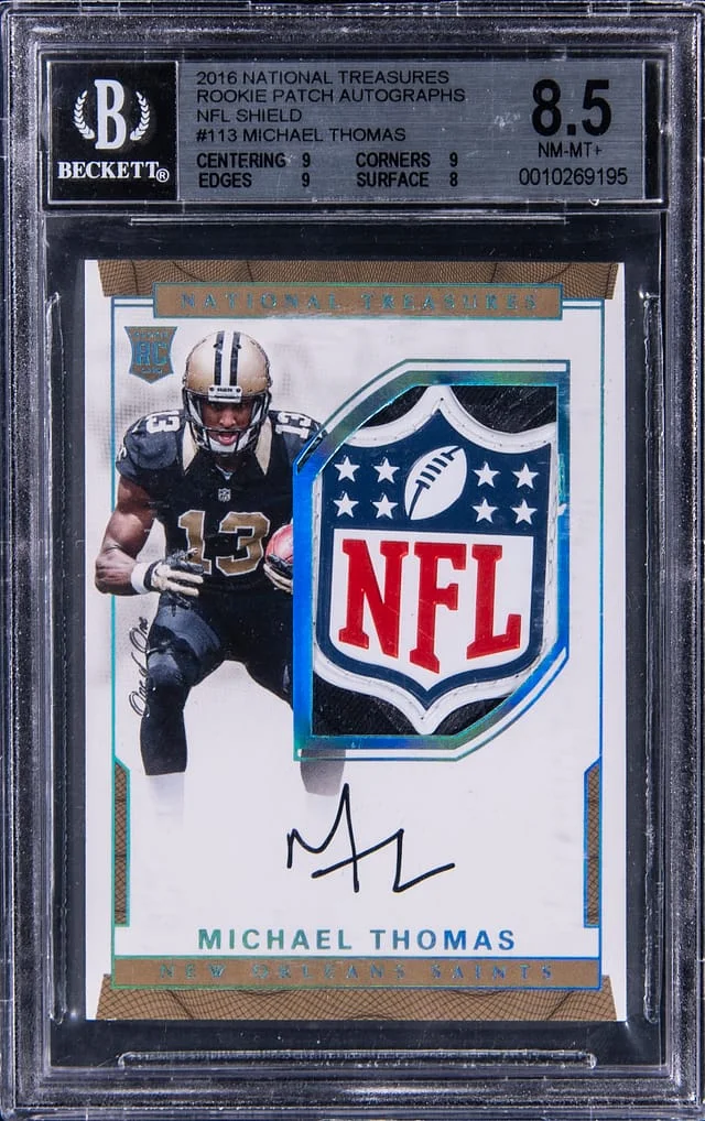 2016 Panini National Treasures Michael Thomas Patch Autograph (RPA) NFL Shield #113 card image