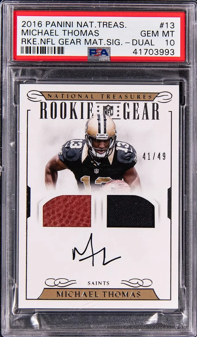 2016 Panini National Treasures Michael Thomas NFL Gear Material Signature Dual #13 card image