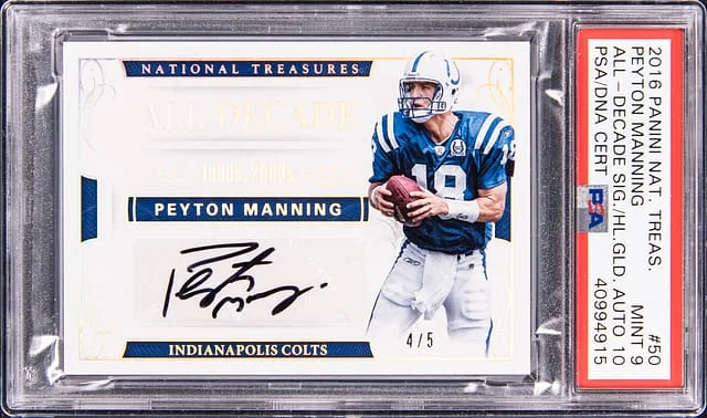 2016 Panini National Treasures Peyton Manning All Decade Signature Holo Gold #50 card image