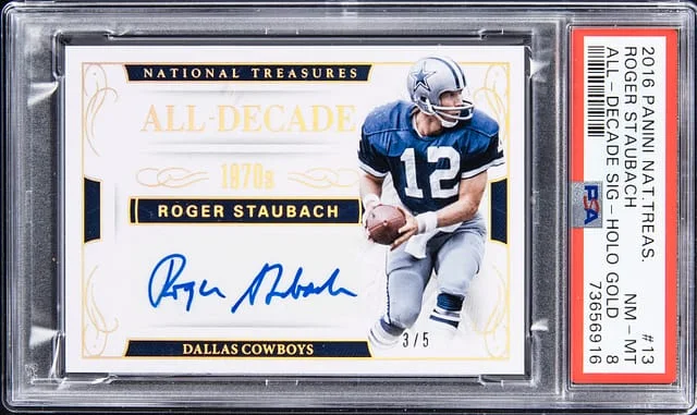 2016 Panini National Treasures Roger Staubach All-Decade Signatures Holo Gold #13 card image