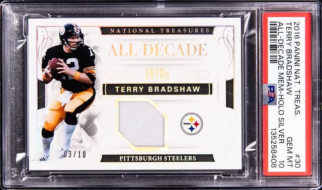 2016 Panini National Treasures Terry Bradshaw All-Decade Memorabilla Holo Silver #30 card image