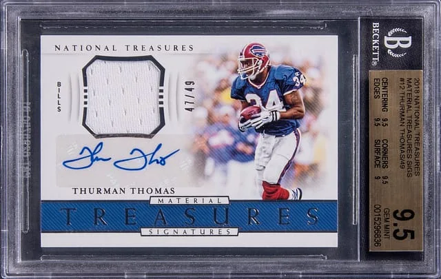2016 Panini National Treasures Thurman Thomas Material Treasure Signatures #MTS-TT card image