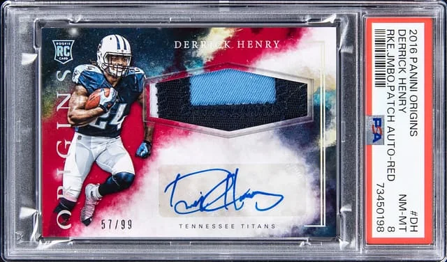 2016 Panini Origins Derrick Henry Jumbo Patch Autograph Red #RJPA-DH card image