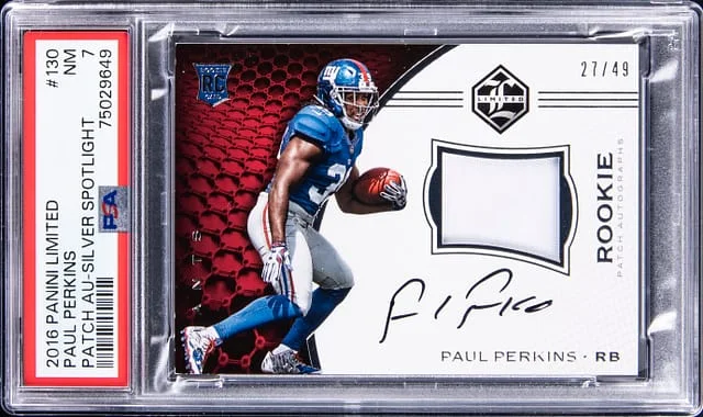 2016 Panini Paul Perkins Limited Patch Autographs Silver Spotlight #130 card image