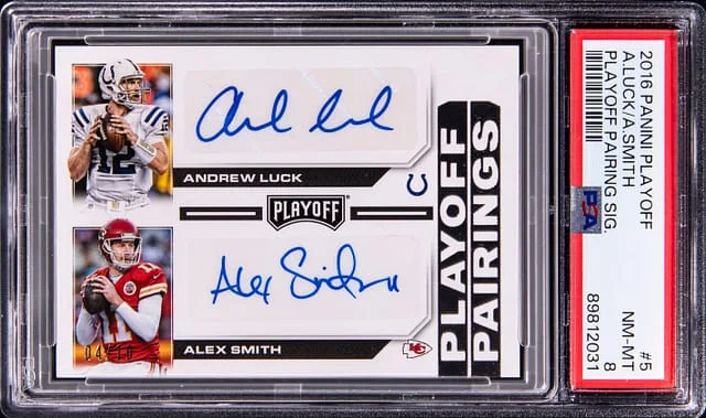 2016 Panini Playoff Andrew Luck/Alex Smith Pairing Signatures #5 card image