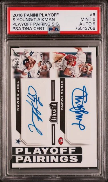 2016 Panini Playoff Steve Young/Troy Aikman Playoff Pairing Signatures #6 card image