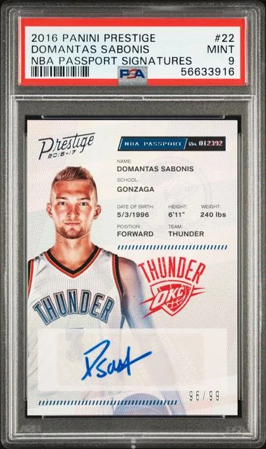 2016 Panini Prestige Domantas Sabonis NBA Passport Signatures #22 card image