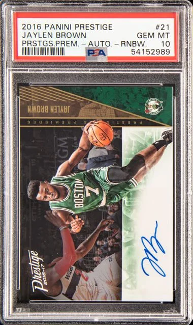 2016 Panini Prestige Jaylen Brown Prestigious Premieres Autograph-Rainbow #21 card image