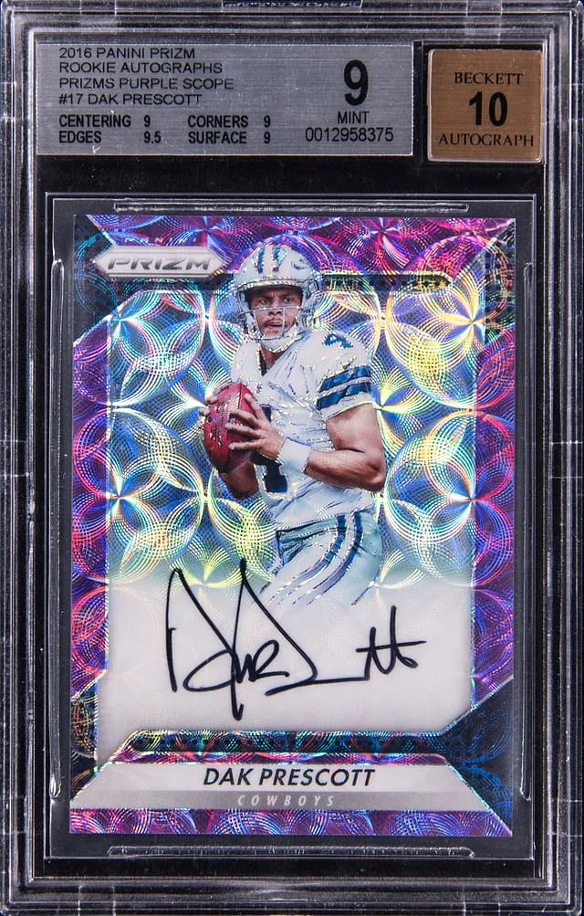 2016 Panini Prizm Dak Prescott Autographs Prizms Purple Scope #17 card image