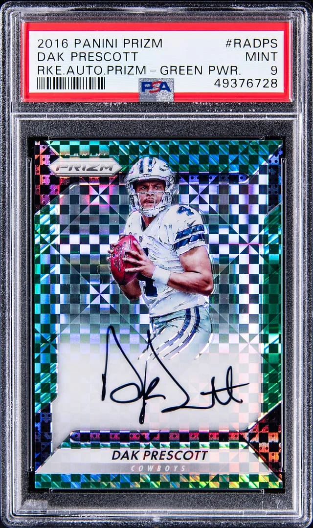 2016 Panini Prizm Dak Prescott Autographs Green Power Prizm #RA-DPS card image