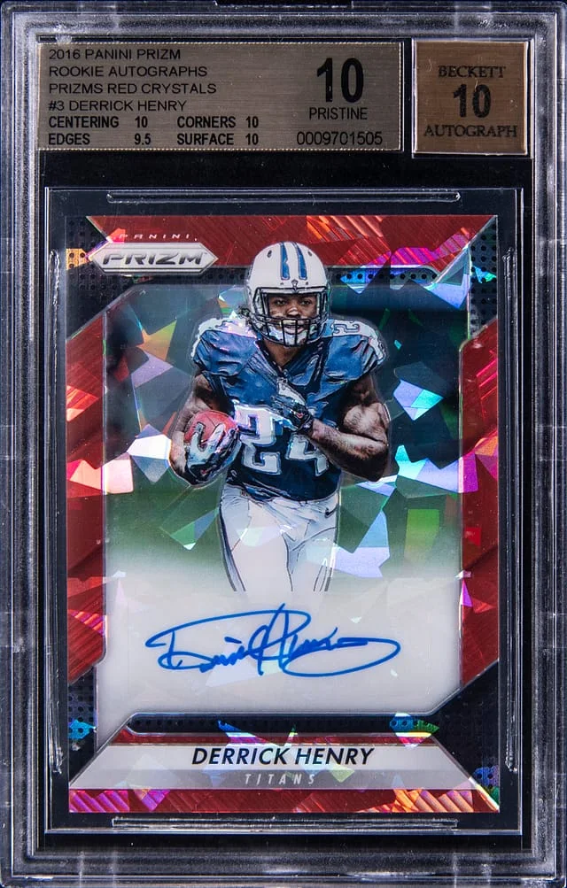 2016 Panini Prizm Derrick Henry Autographs Prizms Red Crystals #3 card image