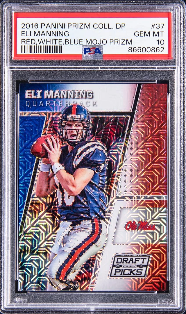 2016 Panini Prizm Eli Manning Collegiate Draft Picks Red, White, Blue Mojo Prizm #37 card image