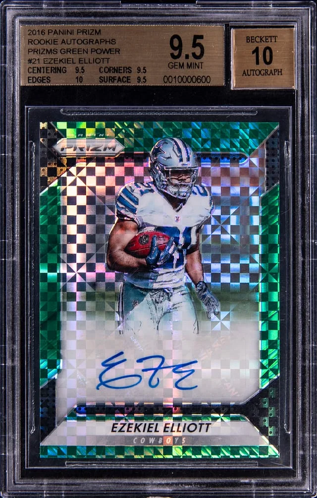 2016 Panini Prizm Ezekiel Elliot Autographs Green Power Prizm #RA-EZE card image