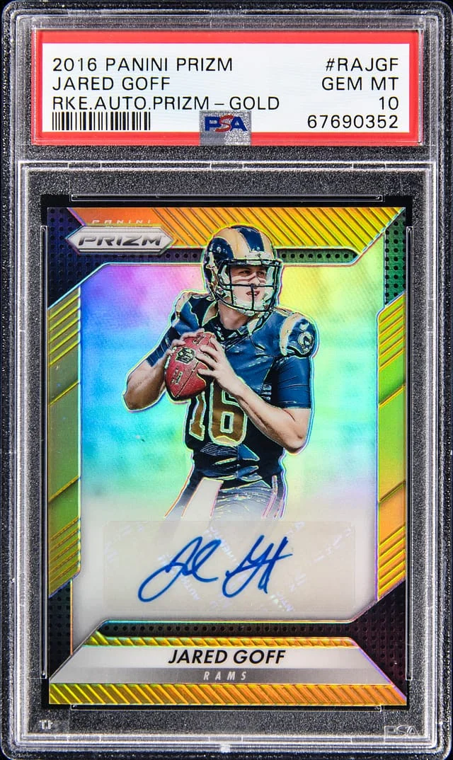 2016 Panini Prizm Jared Goff Autograph Gold Prizm #RA-JGF card image