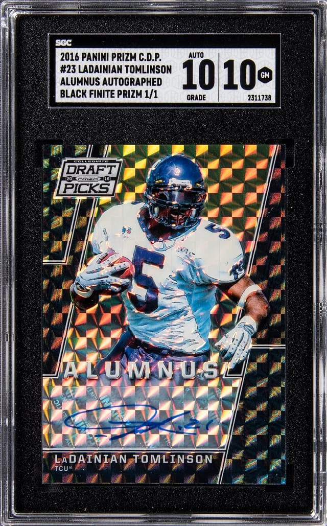 2016 Panini Prizm LaDainian Tomlinson Collegiate Draft Picks Alumnus Autographed Black Finite Prizm 1/1 #23 card image