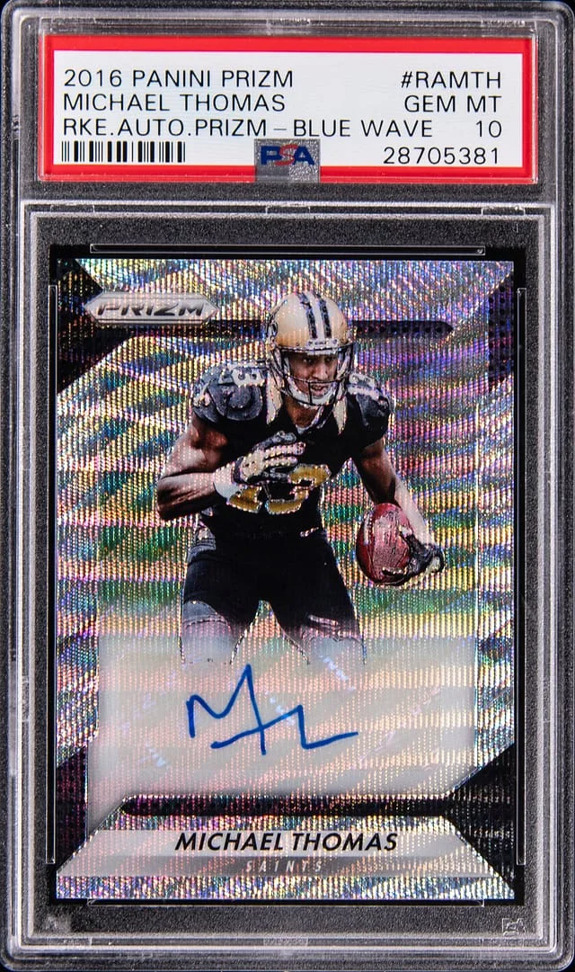 2016 Panini Prizm Michael Thomas Autograph Prizm Blue Wave #RA-MTH card image