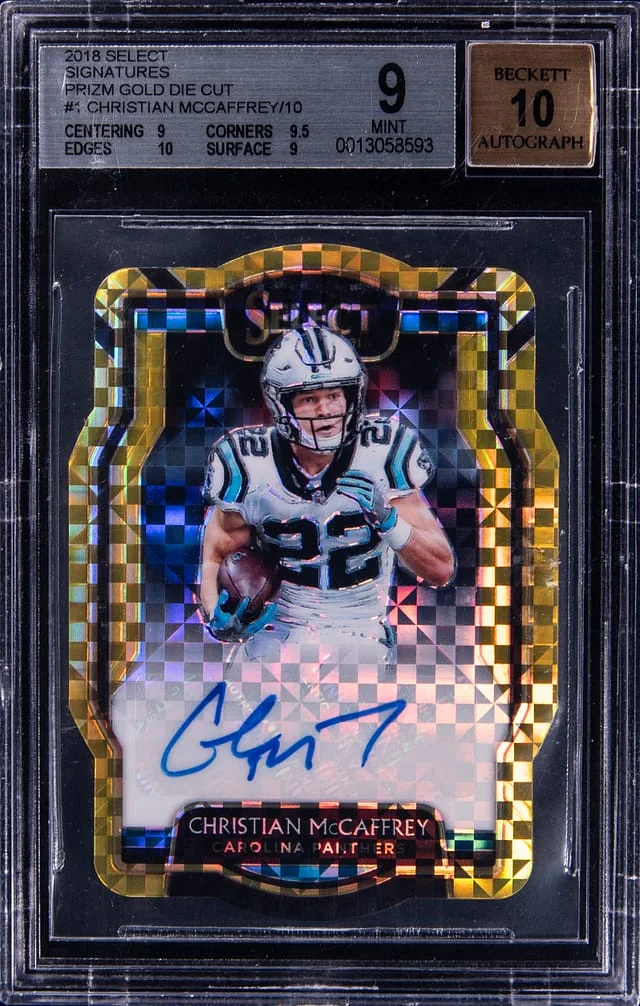 2016 Panini Select Christian McCaffrey Gold Die-Cut Prizm #SP-CM card image