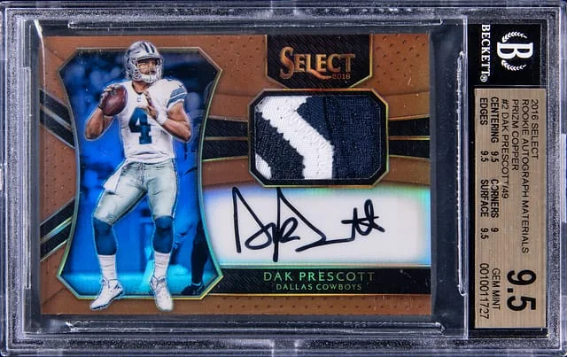 2016 Panini Select Dak Prescott Autograph Materials Copper Prizm #2 card image