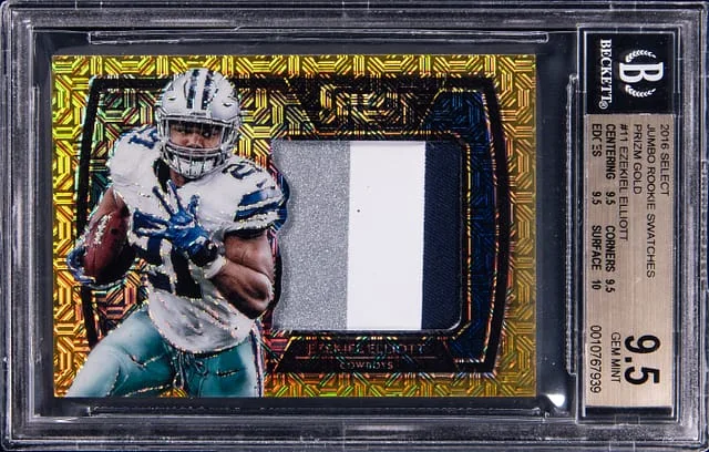 2016 Panini Select Ezekiel Elliott Jumbo Swatches Gold Prizm #11 card image