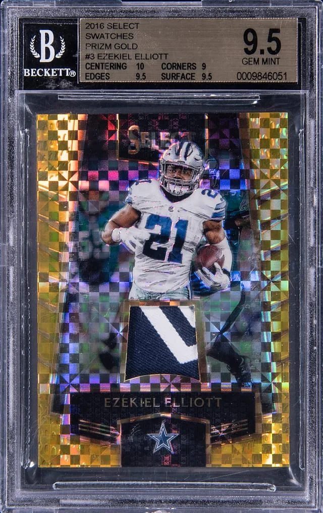 2016 Panini Select Ezekiel Elliott Swatches Prizm Gold #3 card image