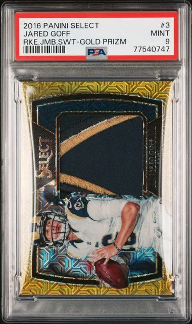 2016 Panini Select Jared Goff Jumbo Swatch Gold Prizm #3 card image