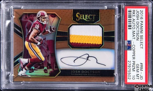 2016 Panini Select Josh Doctson Autograph Material Copper #RM-JD card image
