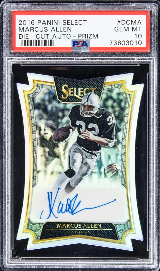 2016 Panini Select Marcus Allen Die-Cut Autograph Prizm #DC-MA card image