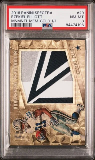2016 Panini Spectra 29 Ezekiel Elliott Monumental Memorabilia Gold #1/1 card image
