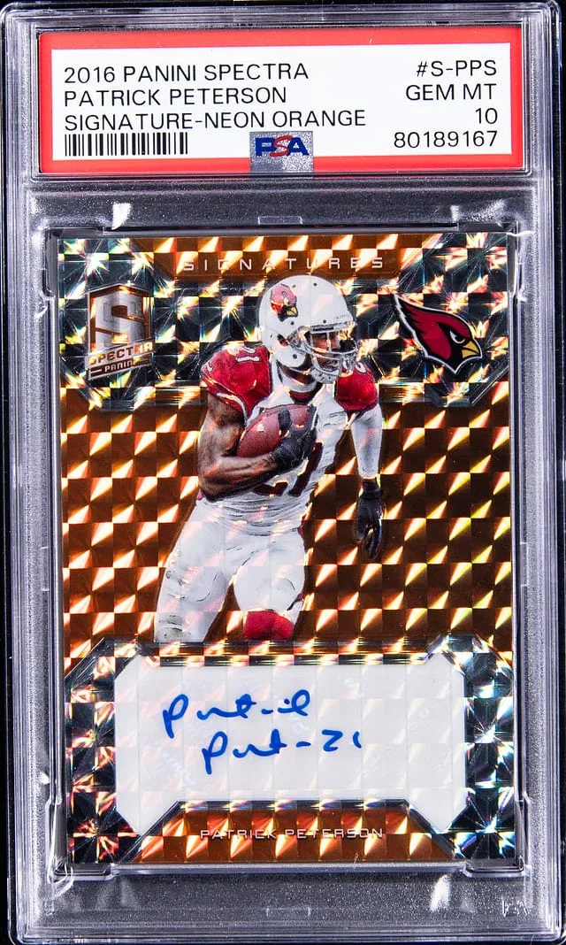 2016 Panini Spectra Patrick Peterson Signature Neon Orange #S-PPS card image