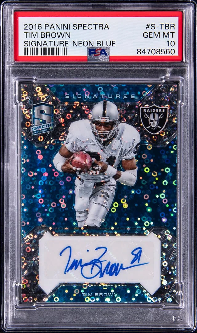 2016 Panini Spectra Tim Brown Signature Neon Blue #S-TBR card image