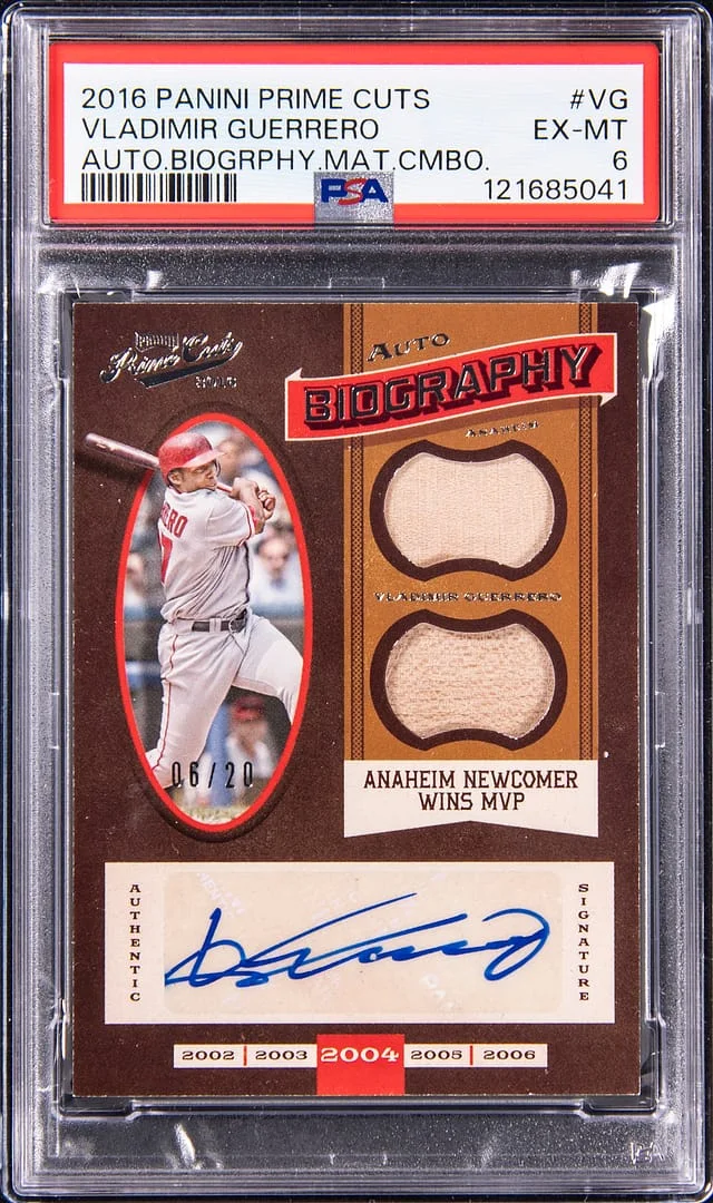 2016 Panini Vladimir Guerrero Prime Cuts Auto Biography Materials Combo #ABMC-VG card image