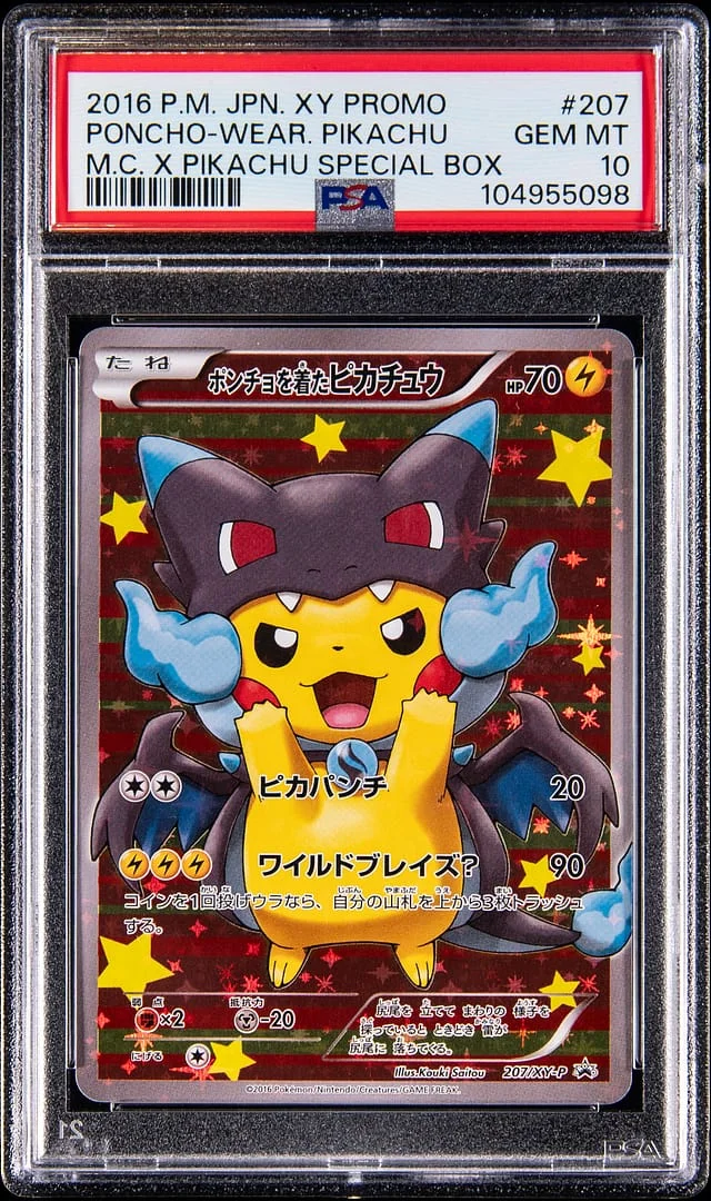 2016 Pokemon Japanese XY Promo M Charizard X Pikachu Special Box Poncho-Wearing Pikachu #207 card image