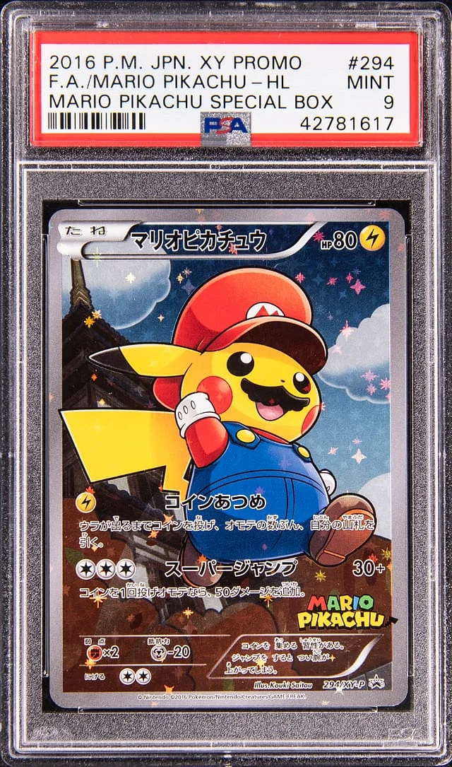 2016 Pokemon Japanese X&Y Promo Mario Pikachu Special Box Full Art Holo Mario Pikachu #294 card image