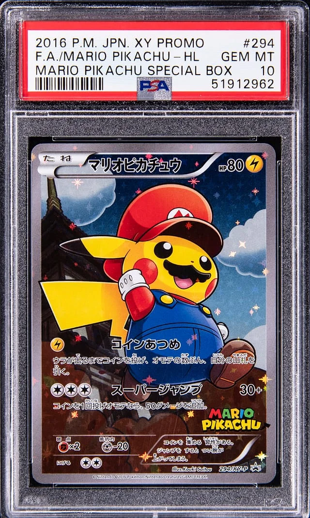 2016 Pokemon Japanese XY Promo Mario Pikachu Special Box Full Art Holofoil Mario Pikachu #294 card image