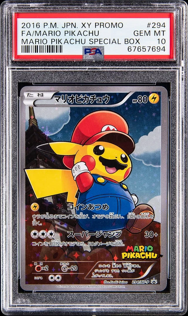 2016 Pokemon Japanese XY Promo Mario Pikachu Special Box Full Art Mario Pikachu #294 card image