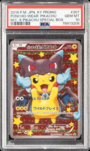 2016 Pokemon Japanese XY Promo Mega Charizard X Special Box Poncho-Wearing Pikachu #207 card image