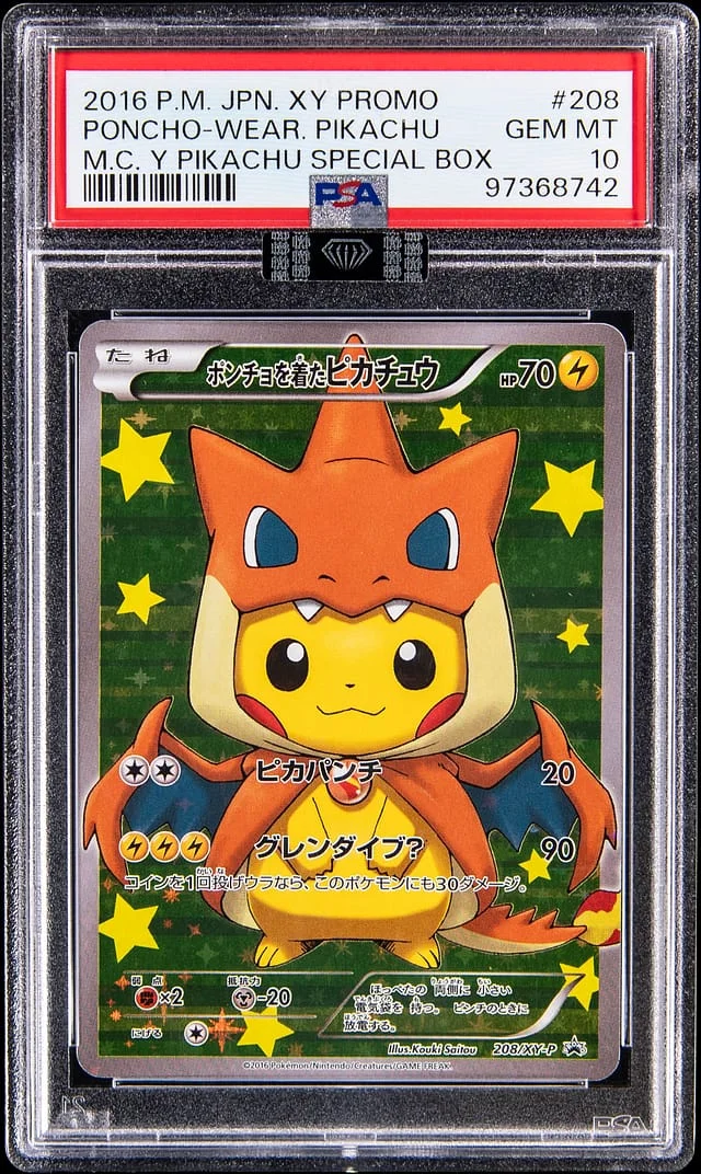 2016 Pokemon Japanese XY Promo Mega Charizard Y Pikachu Special Box Poncho Wearing Pikachu #208 card image