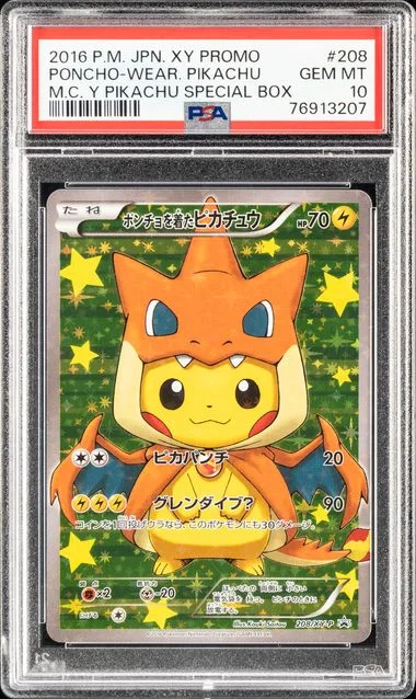 2016 Pokemon Japanese XY Promo Mega Charizard Y Special Box Poncho-Wearing Pikachu #208 card image