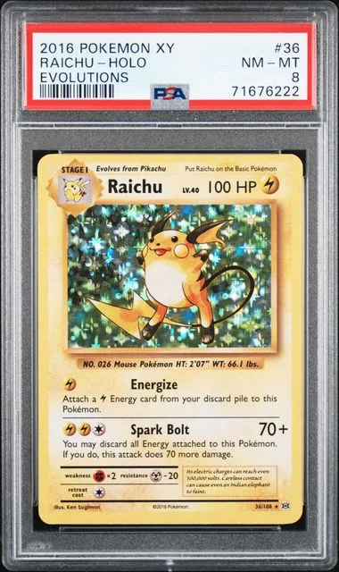 2016 Pokemon XY Evolutions Holofoil Raichu #36 card image
