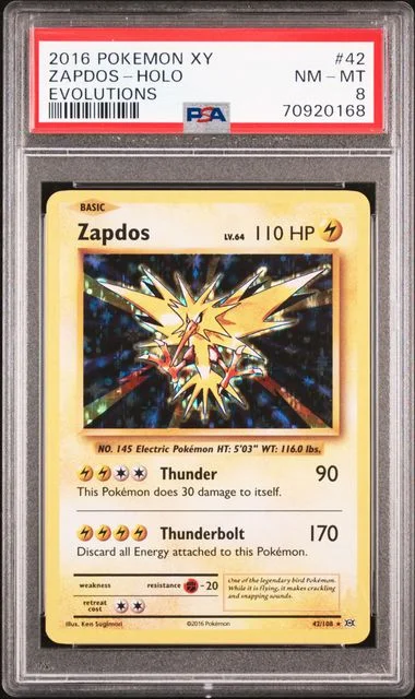 2016 Pokemon XY Evolutions Holofoil Zapdos #42 card image